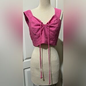 Milk & Honey Pink V-Neck Sleeveless Backless Tie up Crop Top Women's Size Large